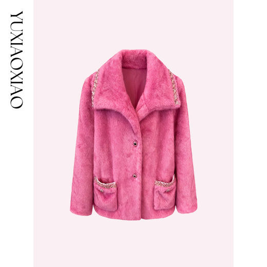 余潇潇【威尼斯甜心】轻奢气质重工织带双色染色翻领毛毛外套秋冬 商品图0