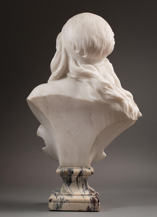 独角鹿西洋古董1900年代意大利雕塑家Adolfo Cipriani签名创作新艺术风格卡拉拉大理石少女半身像雕塑作品 商品图5