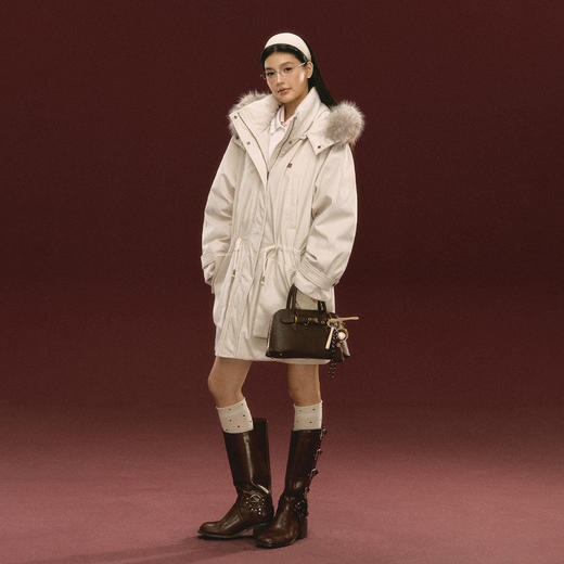 Ariseism美式复古设计感可拆卸帽子毛领棉服女冬季新款中长款外套 商品图2
