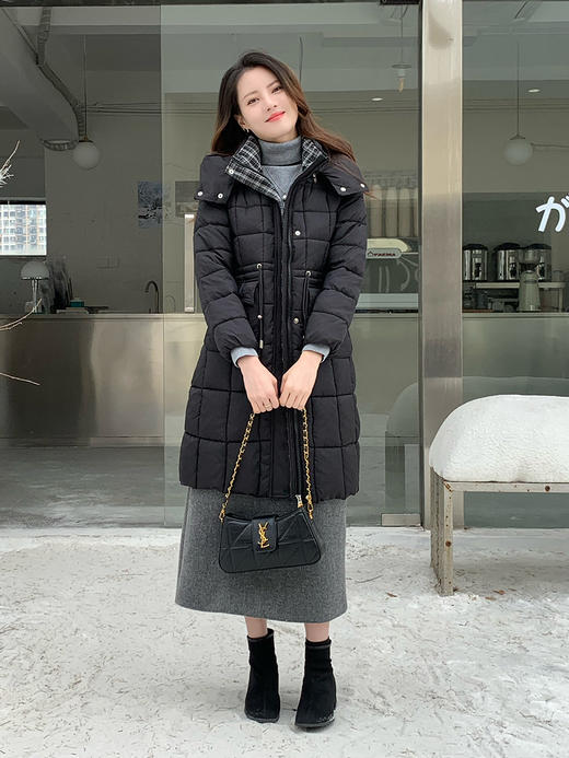 【百图lulu定制】【预售7天发】【爱尔兰棉服】格子拼接  收腰 连帽可拆  显瘦棉服 商品图8