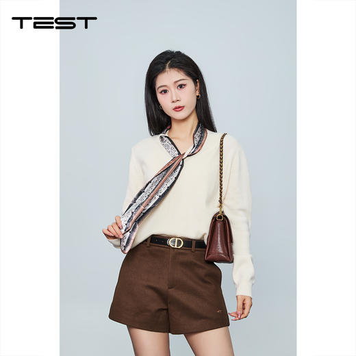 冬上新简约质感黑毛呢高腰短裤3254073 商品图1