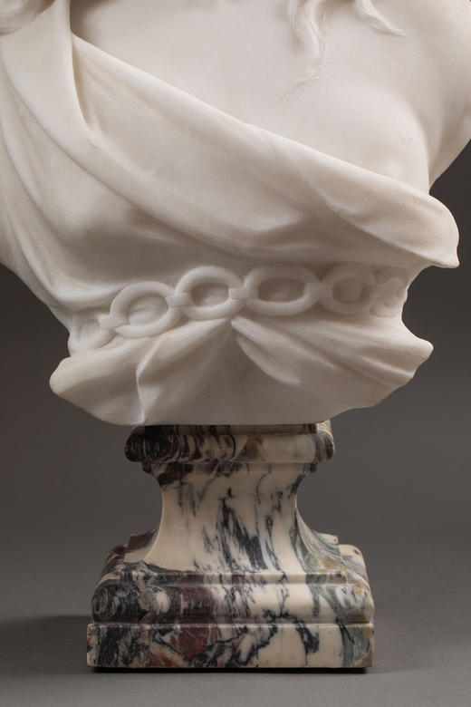 独角鹿西洋古董1900年代意大利雕塑家Adolfo Cipriani签名创作新艺术风格卡拉拉大理石少女半身像雕塑作品 商品图10