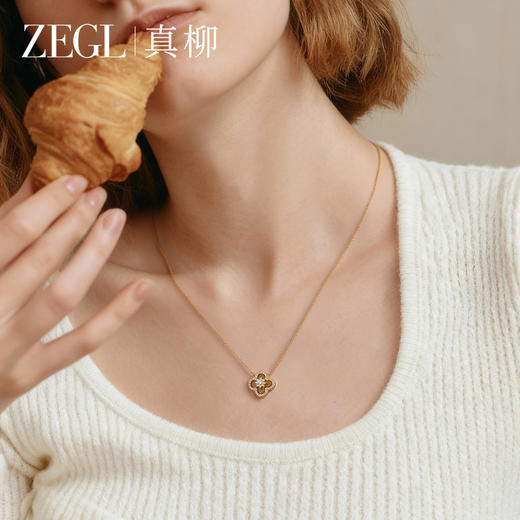 ZEGL幸运四叶草项链女金色秋冬虎眼石锁骨链气质时尚颈链吊坠饰品 商品图3