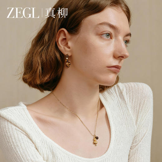 ZEGL真柳C圈虎眼石耳环女轻奢高级气质大气耳钉新款爆款秋冬耳饰 商品图4