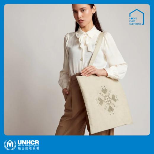 心艺手作：十字纹刺绣亚麻布包 Embroidered linen tote in grey 商品图0