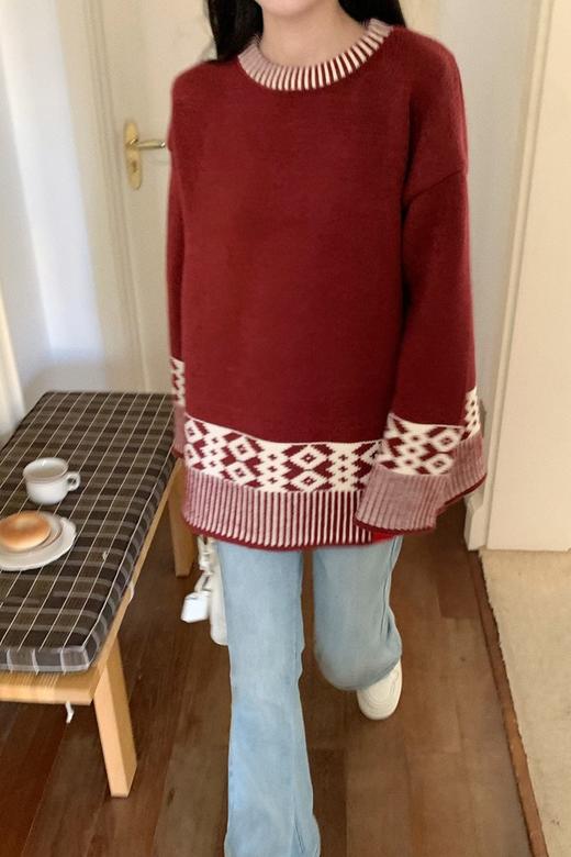 Stay2Weeks 红色提花软糯宽松带帽毛衣 21956 商品图4