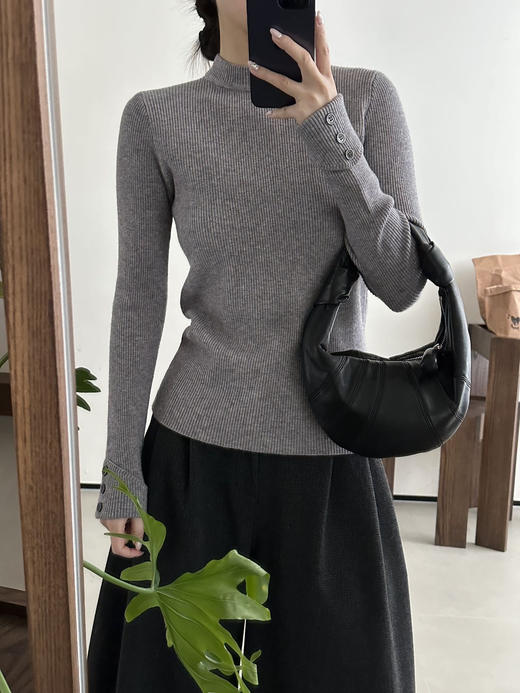 袖扣子厚一点正肩羊毛抗起球混纺针织基础打底衫 商品图11