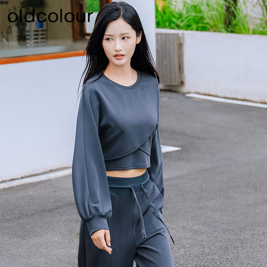 oldcolour欧珂春秋季纯色短款简约休闲长袖T恤女BQ330202A3 商品图0