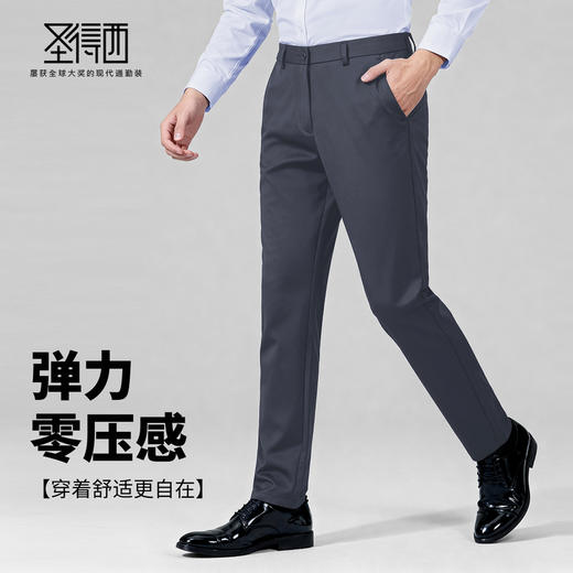 圣得西2025年冬季男士商务休闲裤内里加绒加厚直筒保暖抗皱长裤 商品图2
