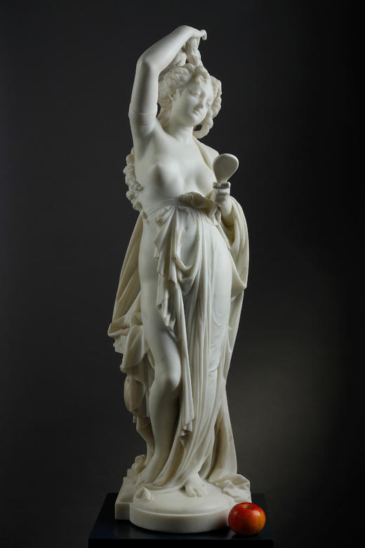 独角鹿西洋古董19世纪法国雕塑名家Albert Ernest Carrier Belleuse签名创作人物主题大理石雕塑作品《持镜女子》 商品图1