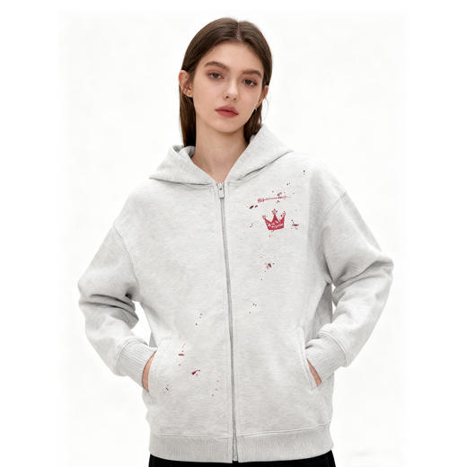 IDEVERRAY【陈立农联名款】加冕皇冠麻灰色卫衣开衫双开拉链加绒加厚温暖款情侣卫衣 商品图2