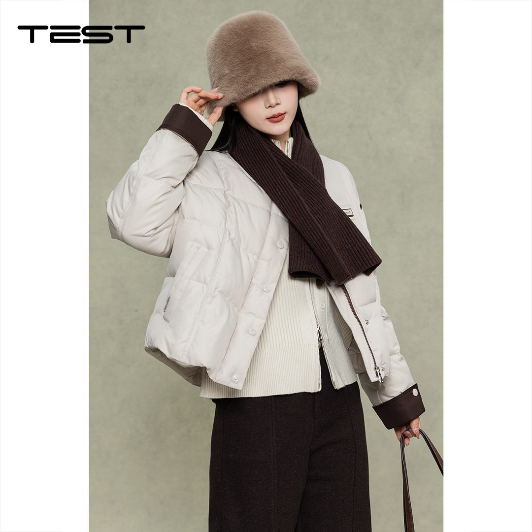 冬上新温柔系米棕撞色短款棉衣2254168