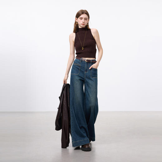 三彩2026春季新款摩登牛仔裤高腰宽松拖地长裤复古显瘦阔腿裤M 商品图1