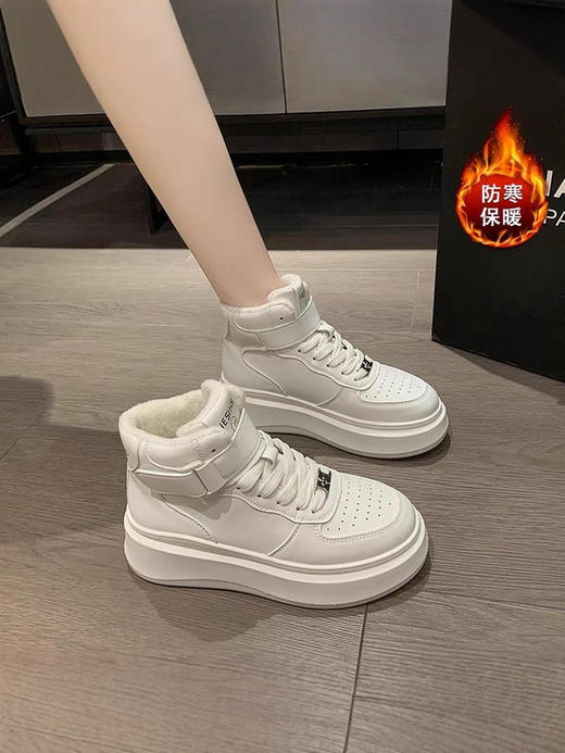 【健爪茵真皮高帮厚底小白鞋】✅5cm增高厚底，直接解锁“腿长一米八”直视感！！！ ✅高弹柔韧橡胶防滑底，像踩棉花超软超舒适！-HFDJ 商品图1