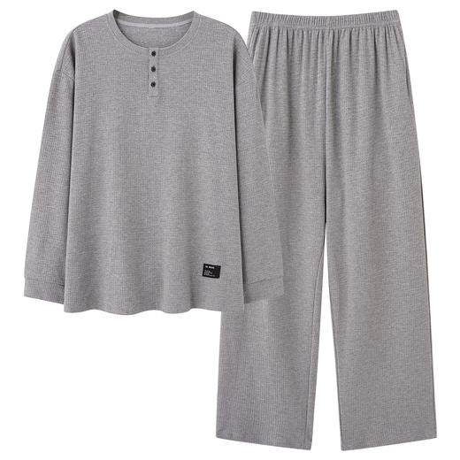 男士超柔华夫格休闲纯棉睡衣 春秋冬季可外穿家居服套装 商品图4