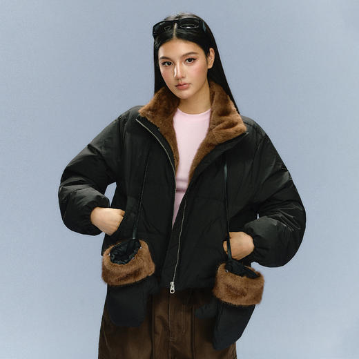 Ariseism 美式复古设计感可拆卸毛毛羽绒服女秋冬新款外套 商品图0