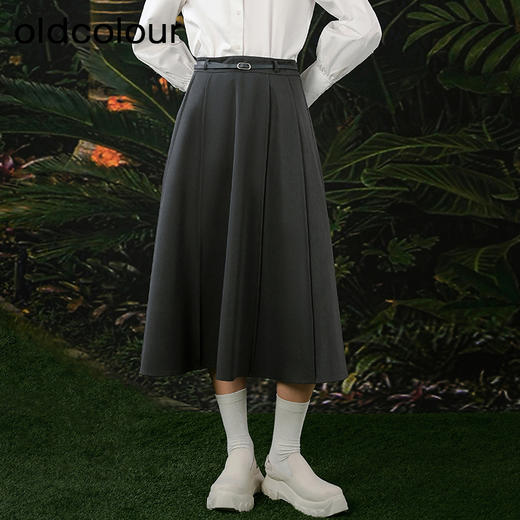oldcolour欧珂春秋季气质简约休闲通勤纯色A字长裙女Q12061236 商品图0