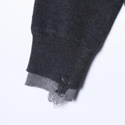 SDSA男士秋冬新款痞帅男装韩版拼接撞色勾破圆领毛衣百搭时尚上衣 商品图4