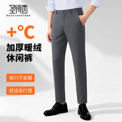圣得西2025年冬季男士商务休闲裤内里加绒加厚直筒保暖抗皱长裤 商品图1