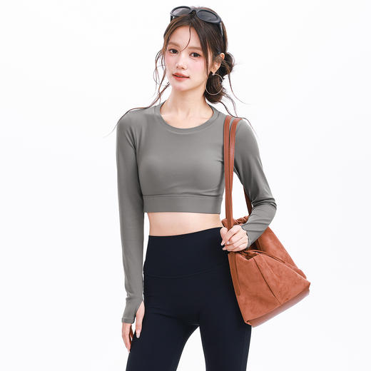 跃牌【海听系列】秋季瑜伽长袖运动服女带胸垫跑步健身上衣交叉美背XC105 商品图3