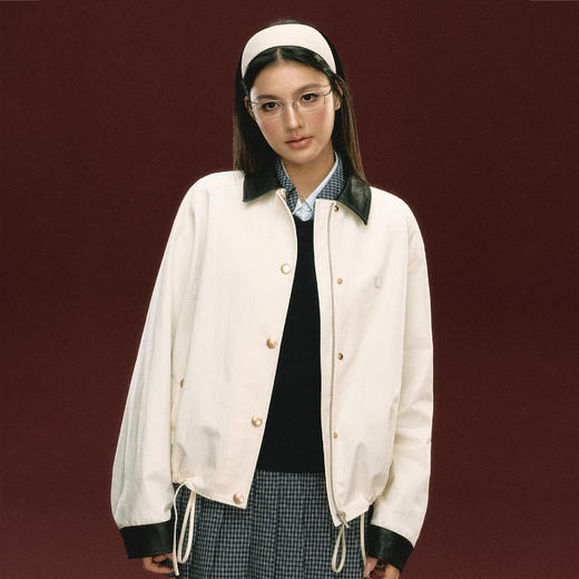 Ariseism 美式复古设计感拼PU皮外套女秋冬新款保暖上衣 商品图1