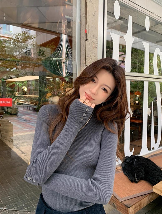 袖扣子厚一点正肩羊毛抗起球混纺针织基础打底衫 商品图8