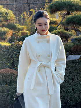 DUO智仙生 黑标 落雪初恋大衣100羊毛单面尼贴身立体裁剪白色大衣