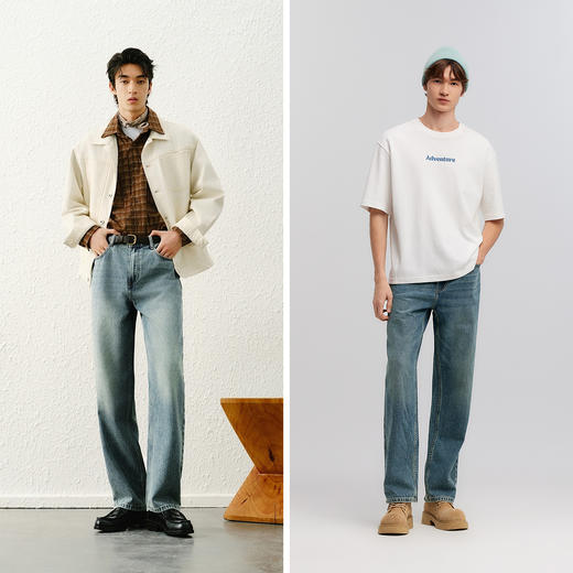 森柔|森马牛仔裤男款春季复古水洗宽松直筒长裤时尚流行潮搭裤子 商品图4