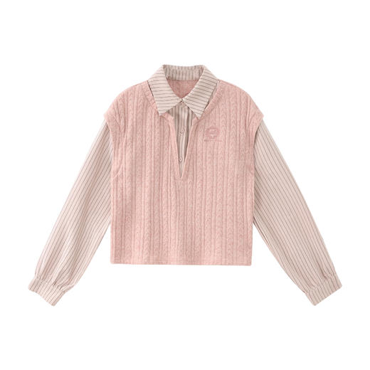 鹿向南「微风和弦」早秋针织马甲拼接衬衫女秋假两件气质毛衣上衣 商品图3