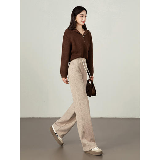 【年终特卖】熙世界窄版阔腿裤冬季加绒裤2025新款垂感面膜裤加厚休闲直筒裤 商品图4