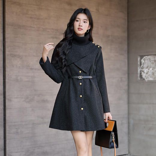 奢姿大码女装2025冬季胖妹妹不规则半高领毛呢时尚轻奢休闲外套9954394375 商品图0