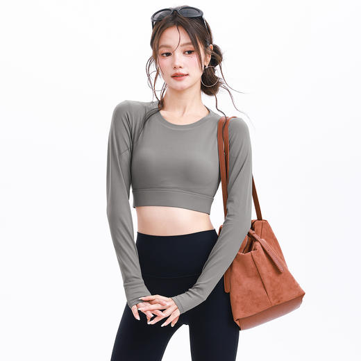 跃牌【海听系列】秋季瑜伽长袖运动服女带胸垫跑步健身上衣交叉美背XC105 商品图2