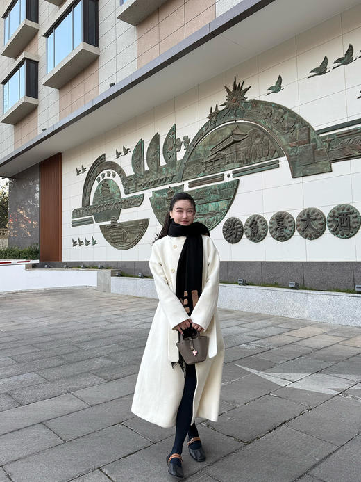 DUO智仙生 黑标 落雪初恋大衣100羊毛单面尼贴身立体裁剪白色大衣 商品图3