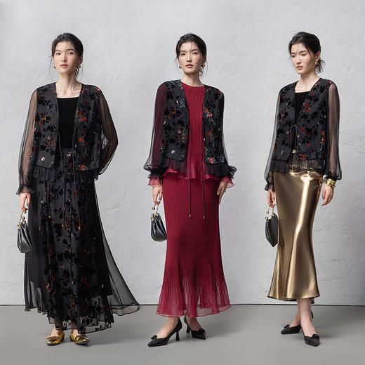 【林栖设计小店】真丝衫植绒提花设计感新中式宽松2026早春新款开衫上衣女1961124 商品图5