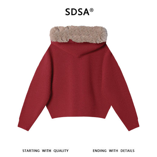 SDSA男士秋冬新款痞帅男装潮牌毛领拼接连帽毛衣慵懒风气质宽松 商品图4