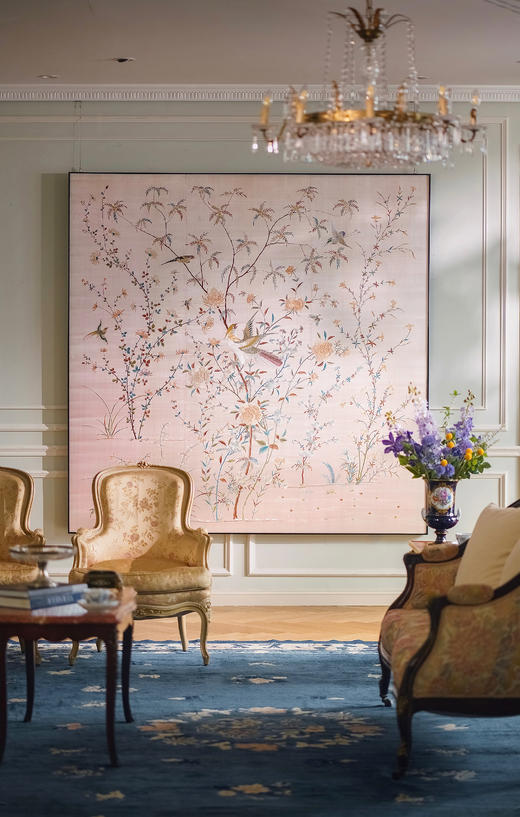 独角鹿西洋古董1920年代中国出品「锦上添花」传统东方花鸟主题大型粤绣挂屏 商品图0