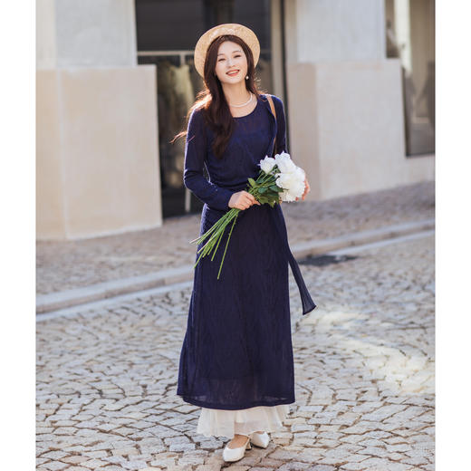 【林栖设计小店】【林栖推荐】（现货）2026早春复古羊毛蕾丝针织连衣裙拼桑蚕丝飞片N1961289 商品图3