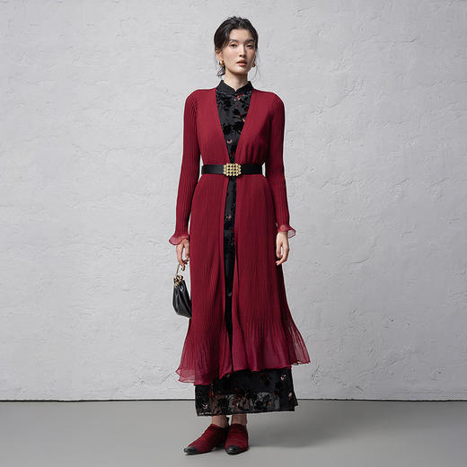 【林栖设计小店】（现货）植绒提花改良旗袍拼桑蚕丝飞片国风轻中式2026早春新款连衣裙1961125 商品图5