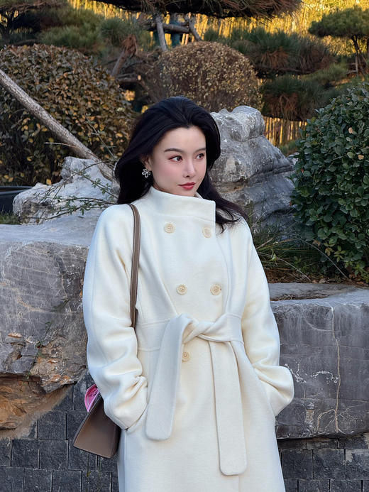 DUO智仙生 黑标 落雪初恋大衣100羊毛单面尼贴身立体裁剪白色大衣 商品图1