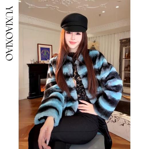 余潇潇【蓝莓之恋】雷克斯獭兔毛翻领七分袖&小圆领长袖獭兔皮草 商品图4