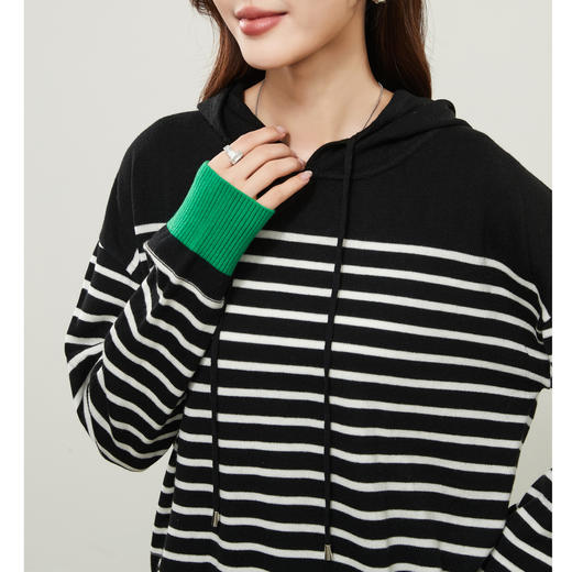 【条纹-连帽-羊毛衫】逸阳秋冬新品宽松显瘦减龄针织衫上衣7907V 商品图8