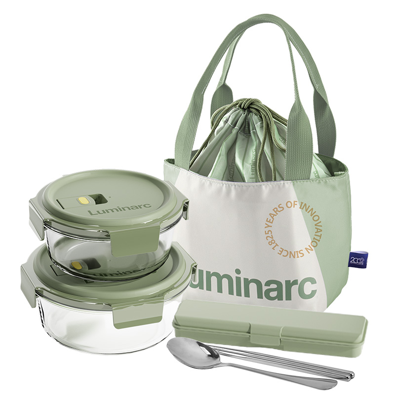 LC-CJJ1146 柏格高硼硅圆形玻璃保鲜盒餐具组4件套装