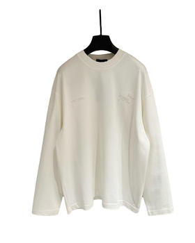 中性款破损刺绣长袖T恤ba003