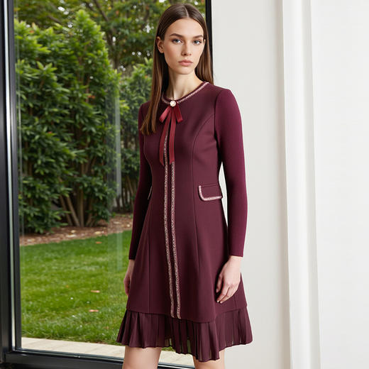 EITIE爱特爱冬季新品高腰修身显瘦裙摆拼接气质优雅连衣裙7607316 商品图7