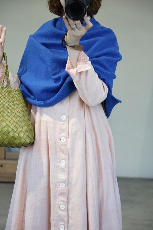 MAKU textiles｜桃粉色衬衫领单排扣中长款古典连衣裙 商品图13