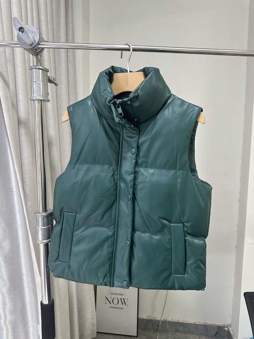 贝壳三 时尚立领PU皮加厚无袖外套马甲保暖百搭防风背心C120529 商品图1