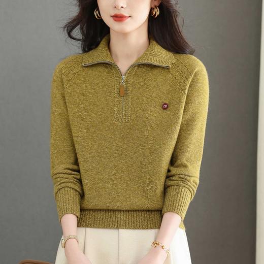 酒红半拉链高领毛衣绞花针织，软糯亲肤妈妈装气质打底毛衣CC-103-18036 商品图1