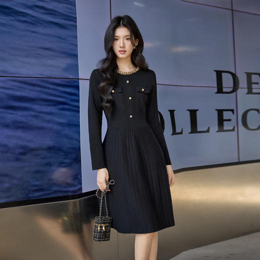 奢姿大码小香风针织连衣裙女秋冬胖妹妹重工钉珠中长款毛衣裙子9853853887 商品图4