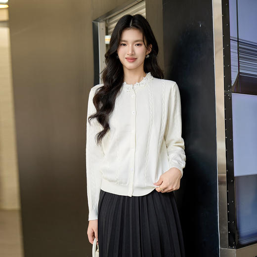 奢姿大码女装2025冬季减龄坑条花边圆领针织衫胖妹妹时尚百搭上衣9654691033 商品图2