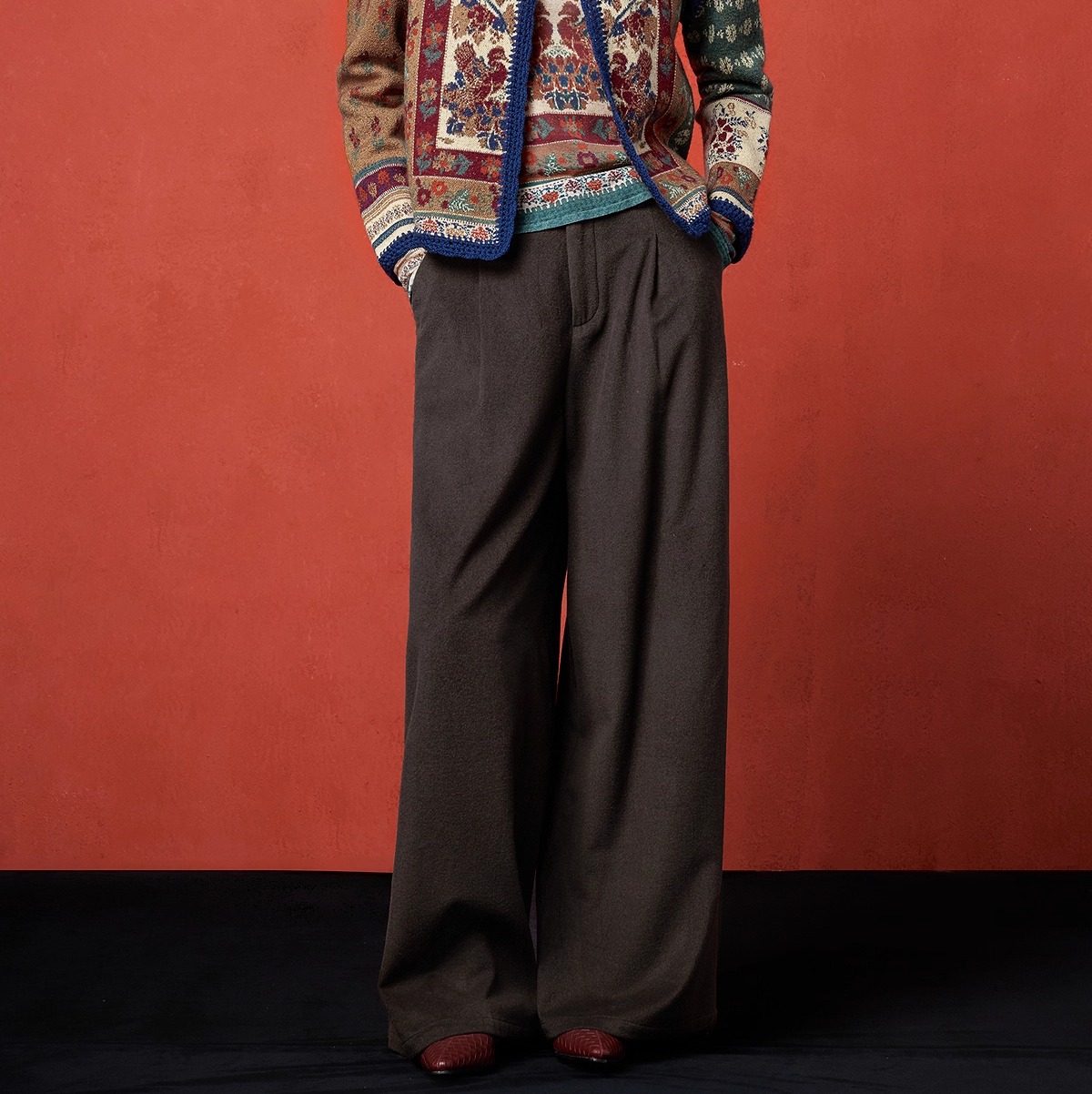 【林栖设计小店】（现货）羊毛混纺压褶裤子优雅多色百搭直筒宽松显瘦2025秋冬新款阔腿裤女1954071